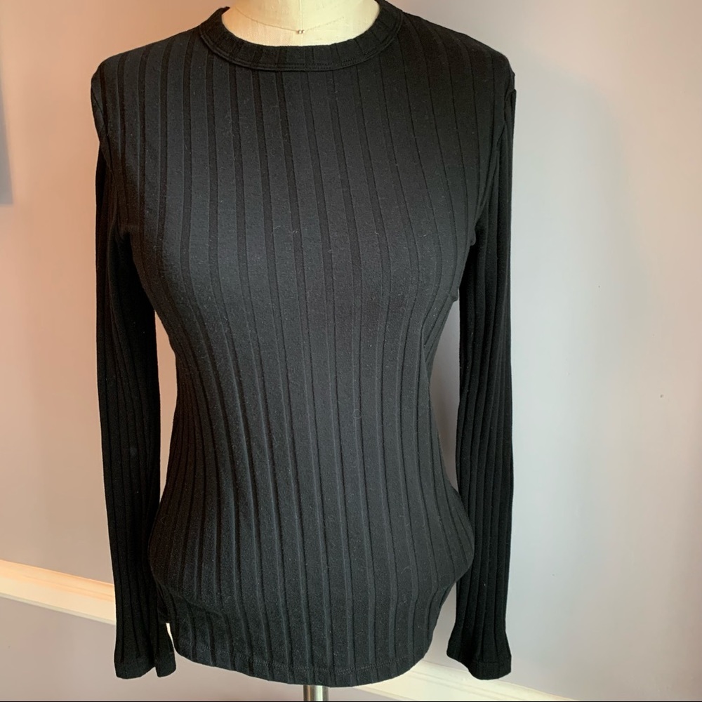 a new day black wide ribbed long sleeve high crew neck top size small